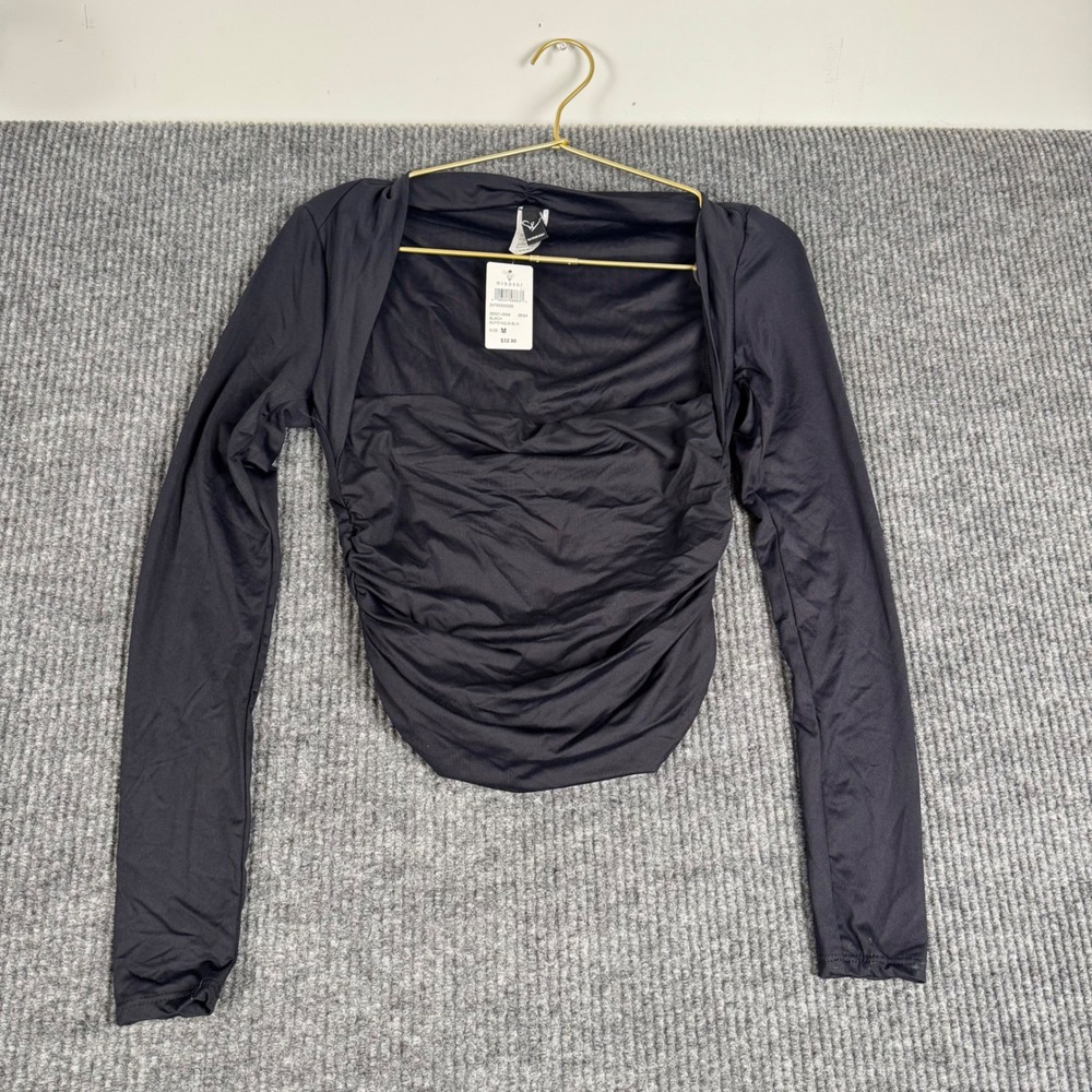 Windsor Black Ruched Square Neck Long Sleeve Crop Top MJT2142LS-BLK Medium